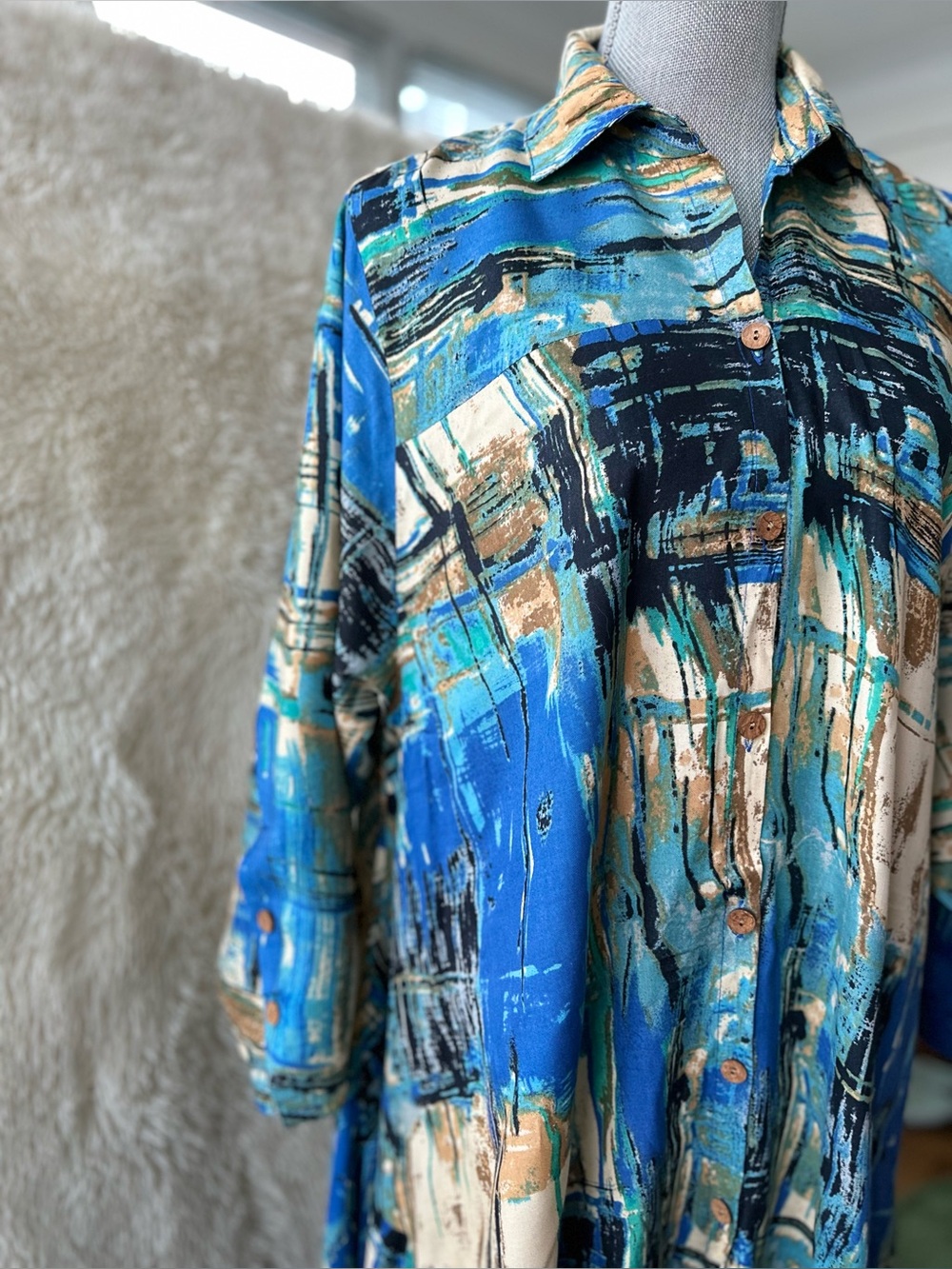 Asymmetrical Swing Dress in a Beautiful Blue Abstract Watercolors Palette - Picture 10 of 15
